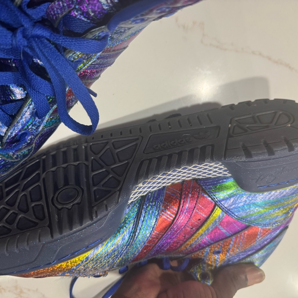 Jeremy Scott x Adidas Iridescent Blue High-Top Sneakers - Picture 6 of 7